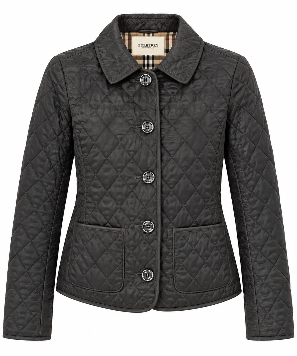 Burberry Brit Black Nova Check Lined Point Collar Barn Coat Jacket Women Size XS